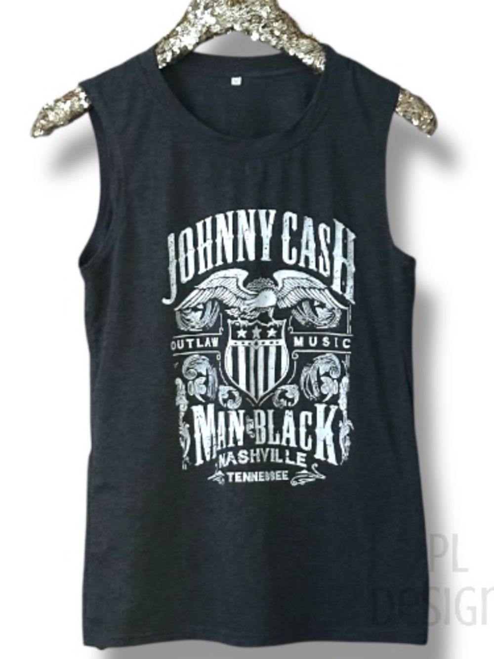 Johnny Cash Man in Black Outlaw Music Charcoal Gray Sleeveless Tank